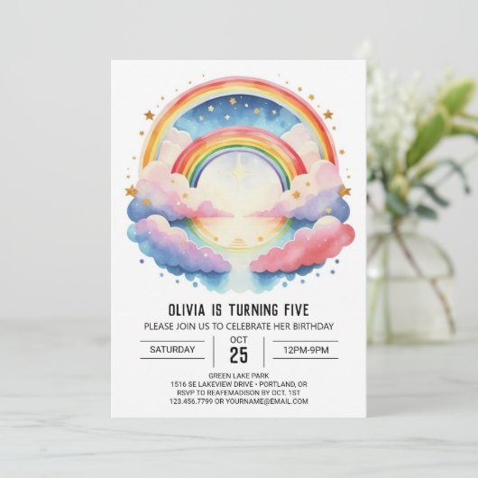 Pastel Waterverf Clouds Meisje Verjaardag Kaart (Staand voorkant)