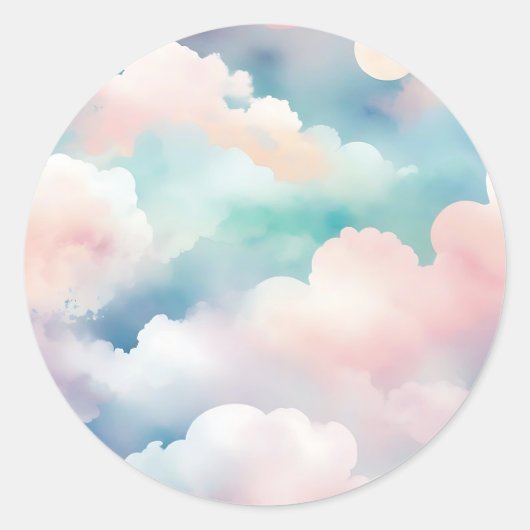 Pastel Waterverf Cloudscape Pattern Ronde Sticker (Voorkant)