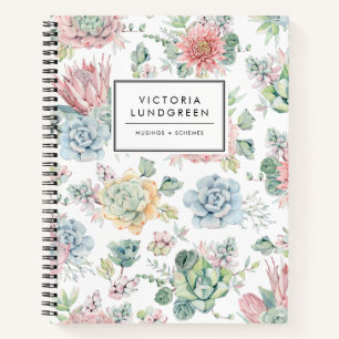 Pastel Waterverf Echievera Succulents Pattern Notitieboek