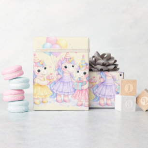 Pastel Waterverf Eenhoorn Meisjes Verjaardag Cadeaupapier