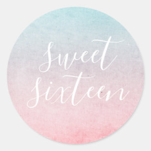 Pastel Waterverf Elegant Sweet Sixteen Aqua Ronde Sticker