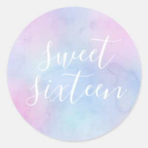 Pastel Waterverf Elegant Sweet Sixteen Paarse Ronde Sticker