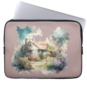 Pastel Waterverf Engels Cottage Laptop Sleeve