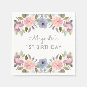  pastel Waterverf Floral Birthday Naam Servet