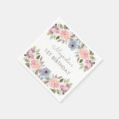 pastel Waterverf Floral Birthday Naam Servet (Hoek)