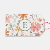Pastel Waterverf Floral Gift Label met Monogram Cadeaulabel (Voorkant (Horizontaal))