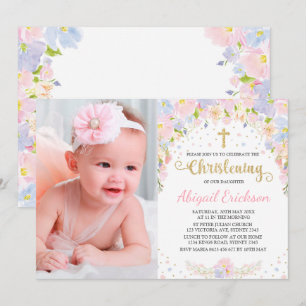  pastel Waterverf Floral Girl Christening Kaart