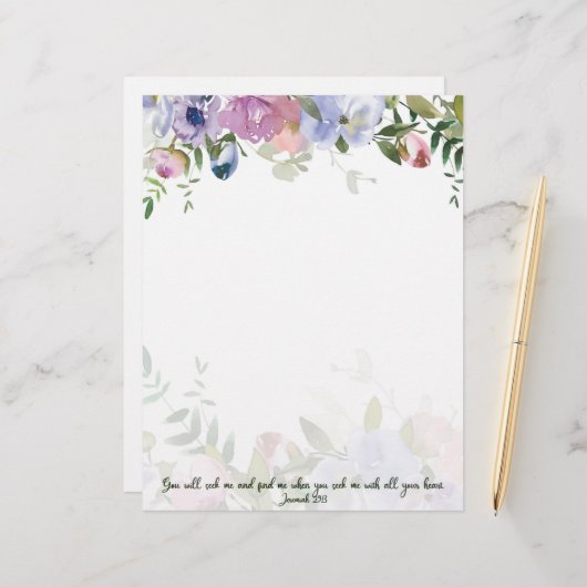 Pastel waterverf floral Jeremiah 29:13 scriptie (Voorkant / Achterkant in situ)