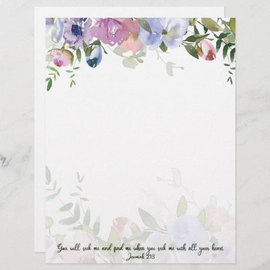 Pastel waterverf floral Jeremiah 29:13 scriptie (Voorkant / Achterkant)