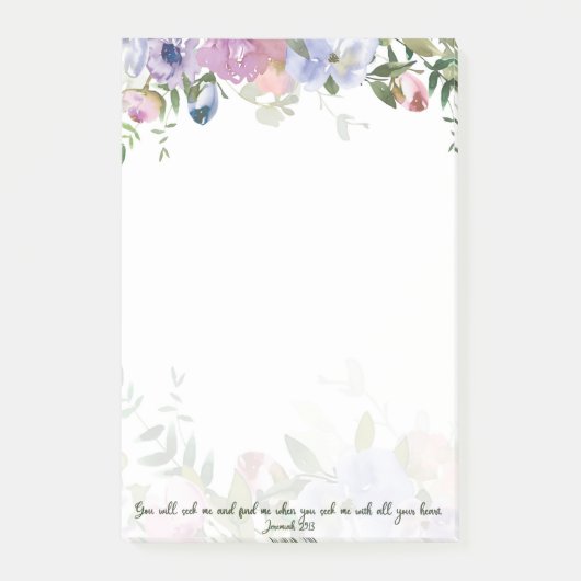 Pastel waterverf floral Jeremiah 29:13 scriptie Post-it® Notes (Voorkant)