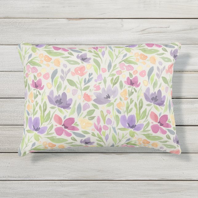 Pastel Waterverf Floral Patio Decor Buitenkussen (Voorkant)