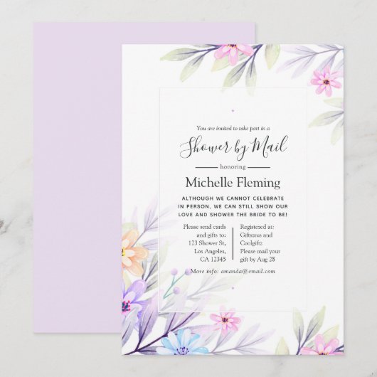 Pastel Waterverf Floral Shower per Mail Kaart (Voorkant / Achterkant)
