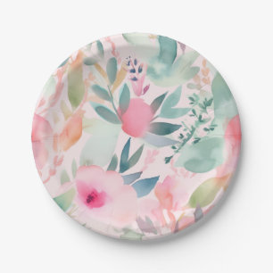 Pastel Waterverf Floral Vrijgezellenfeest Papieren Bordje