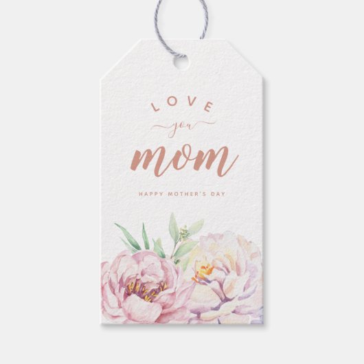 Pastel Waterverf Florals houdt van je mama minimal Cadeaulabel (Voorkant)