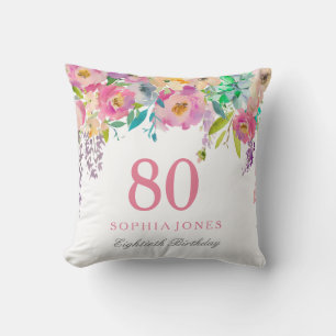Pastel Waterverf Flowers 80th Birthday Gift Kussen