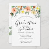 Pastel Waterverf Flowers Graduparty Kaart (Voorkant / Achterkant)