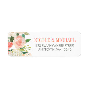Pastel Waterverf Flowers Return-adres Etiket