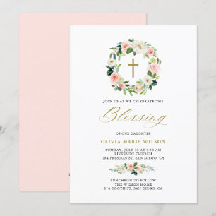 Pastel Waterverf Flowers Wreate Baby Blessing Kaart