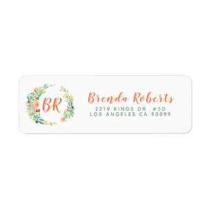 Pastel Waterverf Flowers Wreatmonogram Etiket