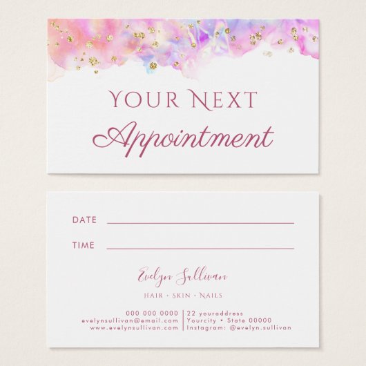 pastel waterverf glitter Appointment Card Visitekaartje (Voorkant /achterkant)