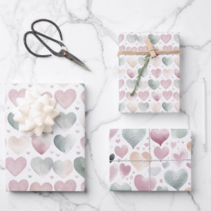 Pastel Waterverf Hartpatroon Inpakpapier Vel