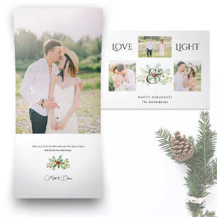 Pastel Waterverf Kerstmis Floral 3-foto's Drieluik Wenskaart