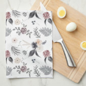 Pastel Waterverf Kleurrijke Rozen Grijze bladeren Theedoek (Quarter Fold)