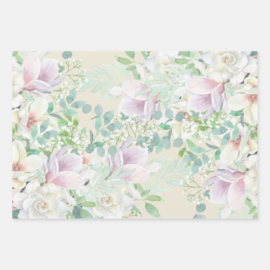 Pastel Waterverf Lavendel, Roze & Witte Bloemen Inpakpapier Vel (Voorkant 2)