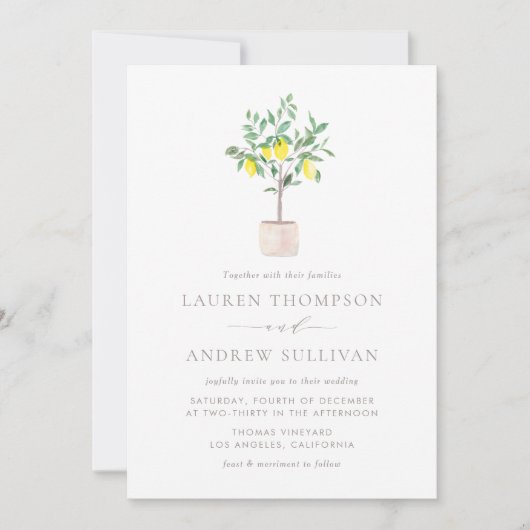 Pastel Waterverf Lemon Tree Summer Weddenschap Kaart (Voorkant)