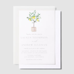 Pastel Waterverf Lemon Tree Summer Weddenschap Vellum Uitnodigingen
