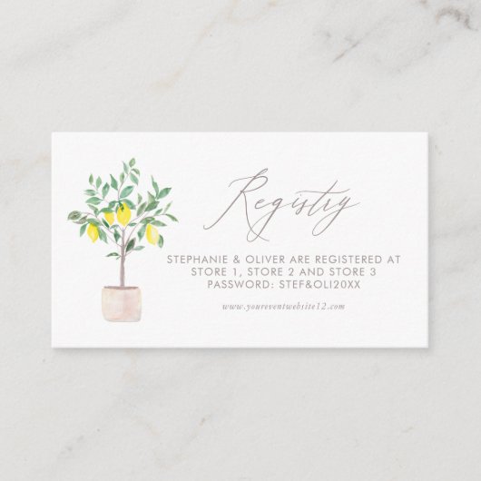 Pastel Waterverf Lemon Tree Wedding Registry Informatiekaartje (Voorkant)