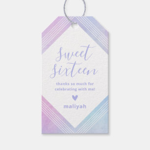 Pastel Waterverf lief zestien dank u Paarse Cadeaulabel