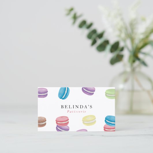 Pastel Waterverf Macarons gebak Chef QR-code Visitekaartje (Staand voorkant)