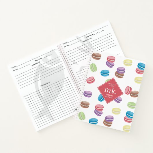 Pastel Waterverf Macarons Monogram Recept Notitieboek (Binnen)