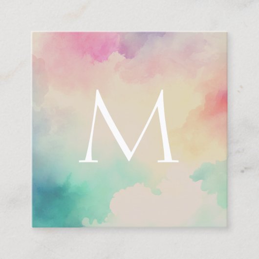 Pastel Waterverf Monogram Square Visitekaartje (Voorkant)