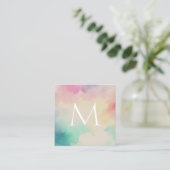 Pastel Waterverf Monogram Square Visitekaartje (Staand voorkant)