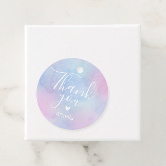 Pastel Waterverf Naam Dank u Verjaardag Paarse Bedankjes Labels (In situ)