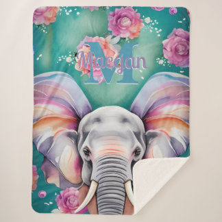 Pastel Waterverf Ombre Floral Elephant Sherpa Deken
