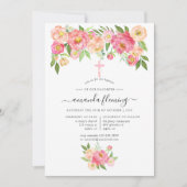 Pastel Waterverf Peonies Baptism of Christening Kaart (Voorkant)