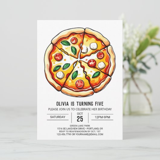 Pastel Waterverf Pizza Verjaardag Kaart (Staand voorkant)