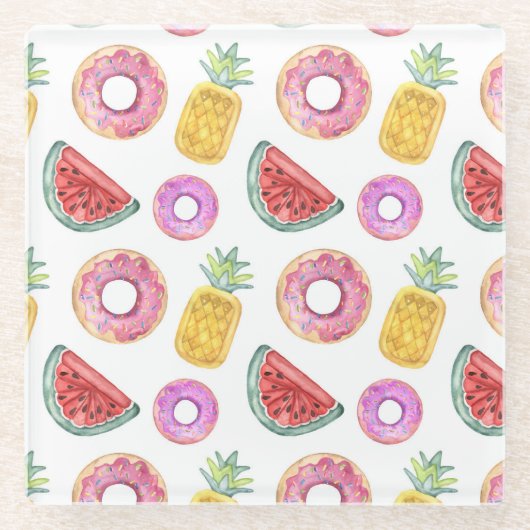 Pastel Waterverf Pool Float Patroon Glazen Onderzetter (Voorkant)