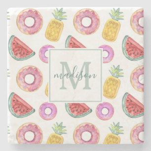 Pastel Waterverf Pool Float Patroon Naam toevoeg Stenen Onderzetter