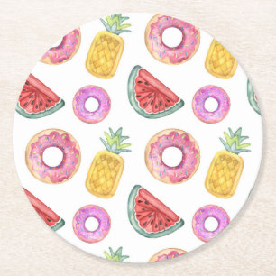 Pastel Waterverf Pool Float Patroon Ronde Kartonnen Onderzetter