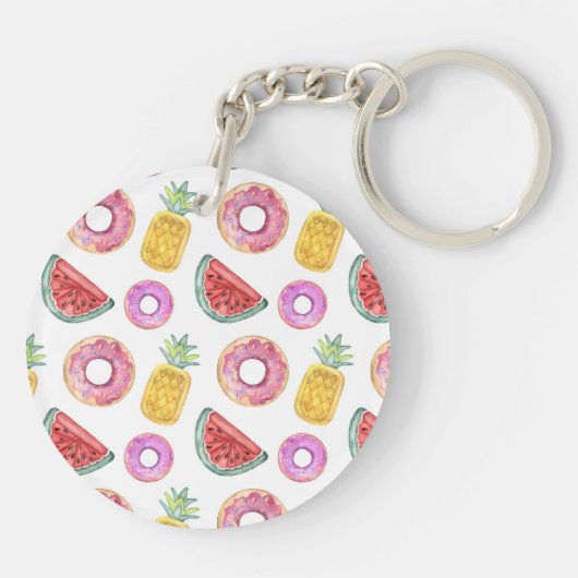 Pastel Waterverf Pool Float Patroon Sleutelhanger (Achterkant)
