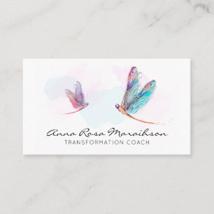 *~* Pastel Waterverf Roze Blauwe Dragonfly Visitekaartje