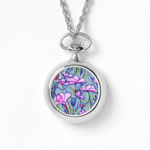 Pastel Waterverf Roze Bloemen Horloge