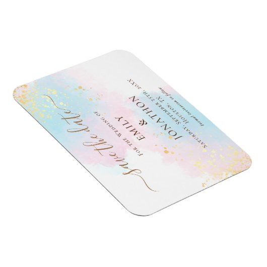 Pastel Waterverf Roze Gold Blue, datum opslaan Magneet (Rechterzijde)