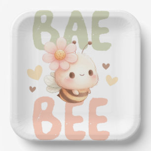 PASTEL WATERVERF ROZE & GROENE BABY BEE PAPIEREN BORDJE