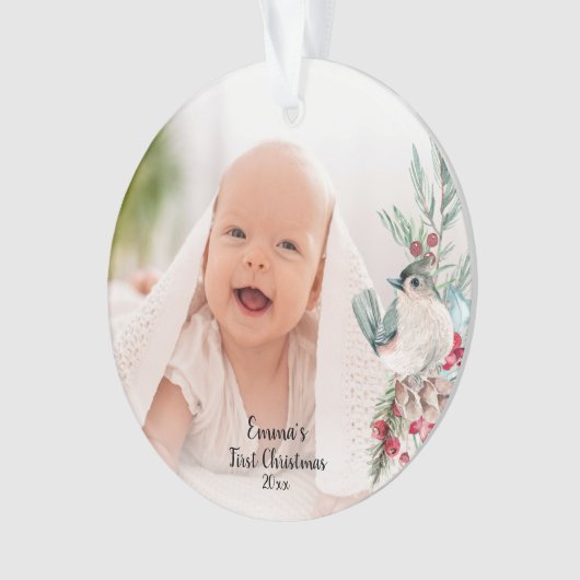 Pastel Waterverf rustieke winter botanische foto Ornament (voorkant)