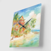 PASTEL WATERVERF SEASIDE HOUSE OP DE BEACH VIERKANTE KLOK (Hoek)